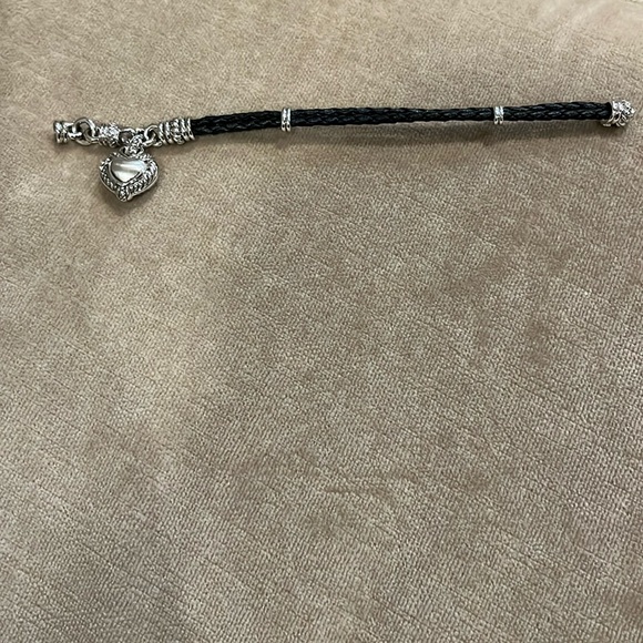 Judith Ripka Sterling Silver Heart & Black Leather Magnetic Bracelet - Picture 6 of 8